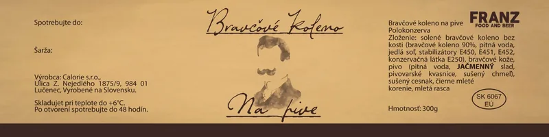 Etiketa Bravčové koleno na pive FRANZ food and beer pre Calorie s.r.o.