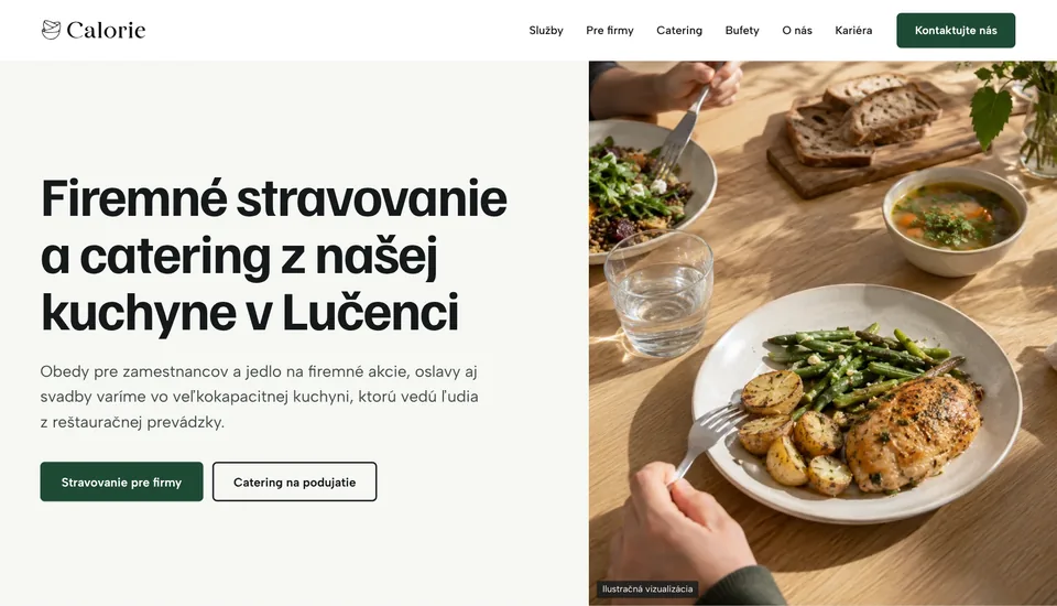 Calorie, úvodná stránka webu