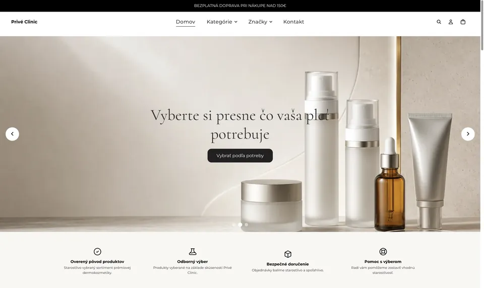Privé Clinic Shop – ukážka webu