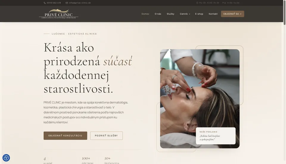 Privé Clinic – ukážka webu